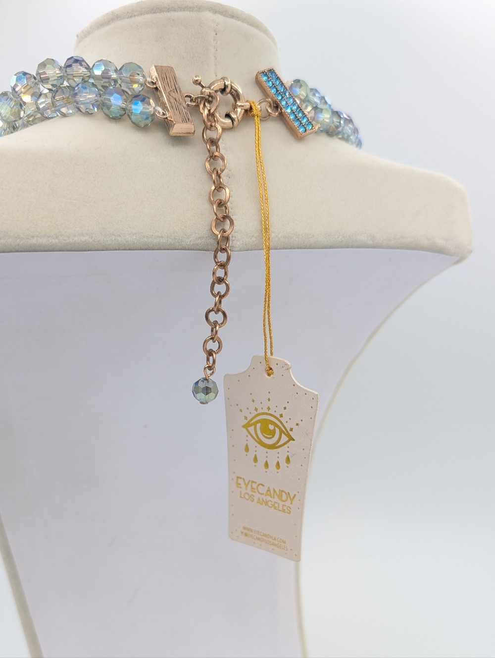 EyeCandy Los Angeles Crystal Bow Blue Statement Necklace NEW - Picture 3 of 10